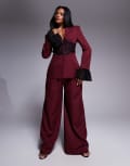 [ASOS LUXE] ASOS LUXE tailored wide leg pants in burgundy (Part of a set) 12 BURGUNDY