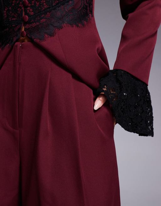 ASOS LUXE tailored wide leg pants in burgundy - part of a set