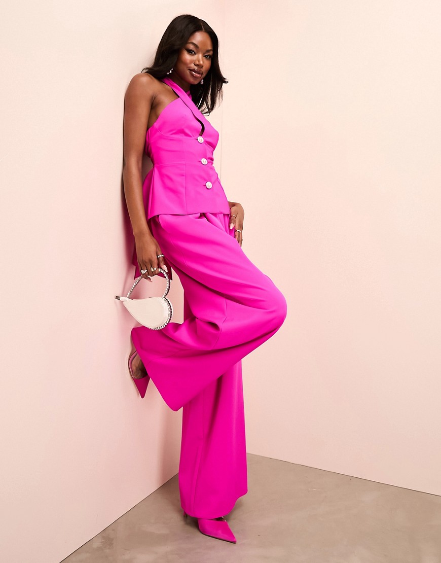 ASOS LUXE tailored wide leg trousers in hot pink