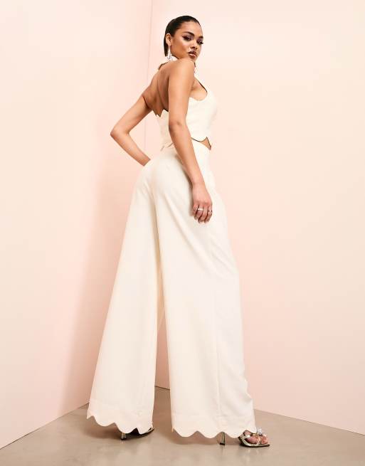 ASOS LUXE tailored vest with bow back and wide leg pants set in cream