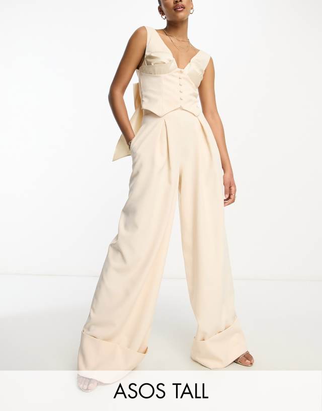 ASOS LUXE Tall tailored wide leg pants in cream - part of a set