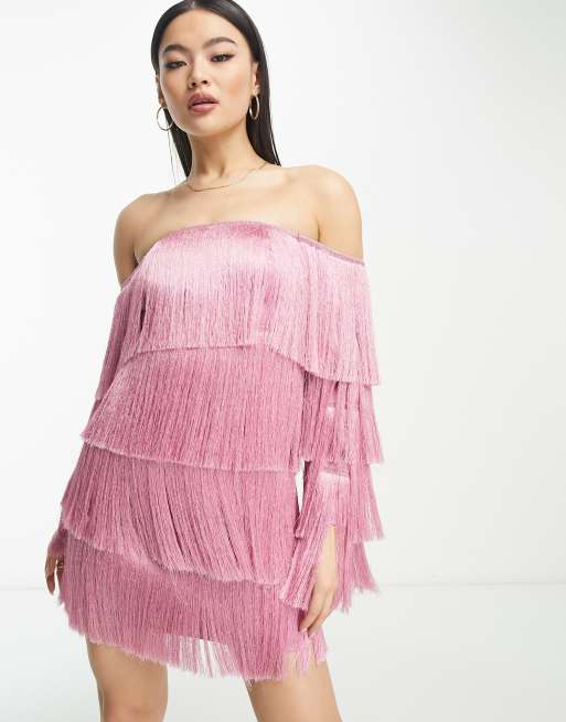 Asos pink fringe outlet dress