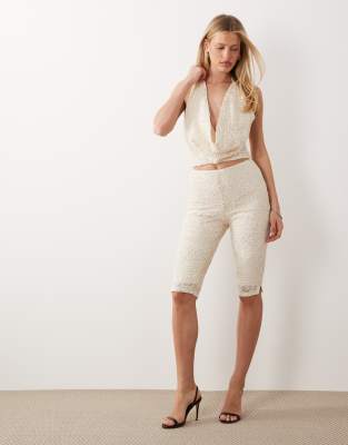 ASOS LUXE textured capri pants in cream - part of a set