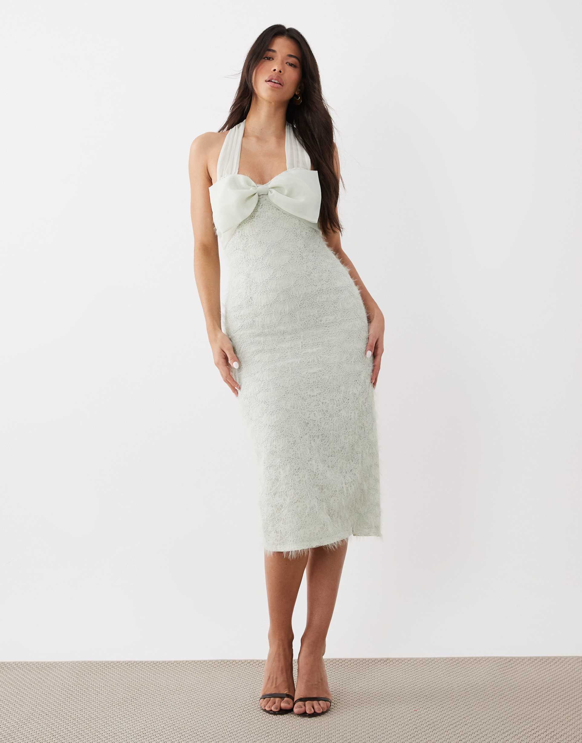 asos luxe textured midi dress with organza detail in mint