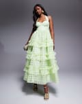 [ASOS LUXE] ASOS LUXE textured organza check halter maxi dress in bright green 6 Lime