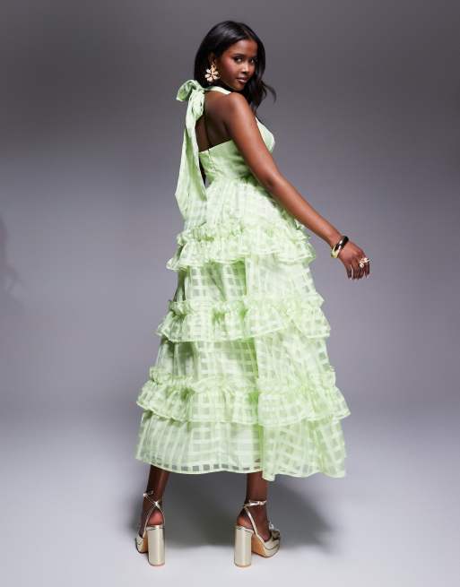 open lace back dress Floral A Line Organza Wedding Dress with Puffed Sleeve from main image 1