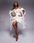 [ASOS LUXE] ASOS LUXE textured organza wired ruffle off shoulder mini dress in cream-White 8 CREAM