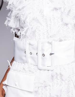 Asos Luxe Textured Structured Mini Dress With Belt In White