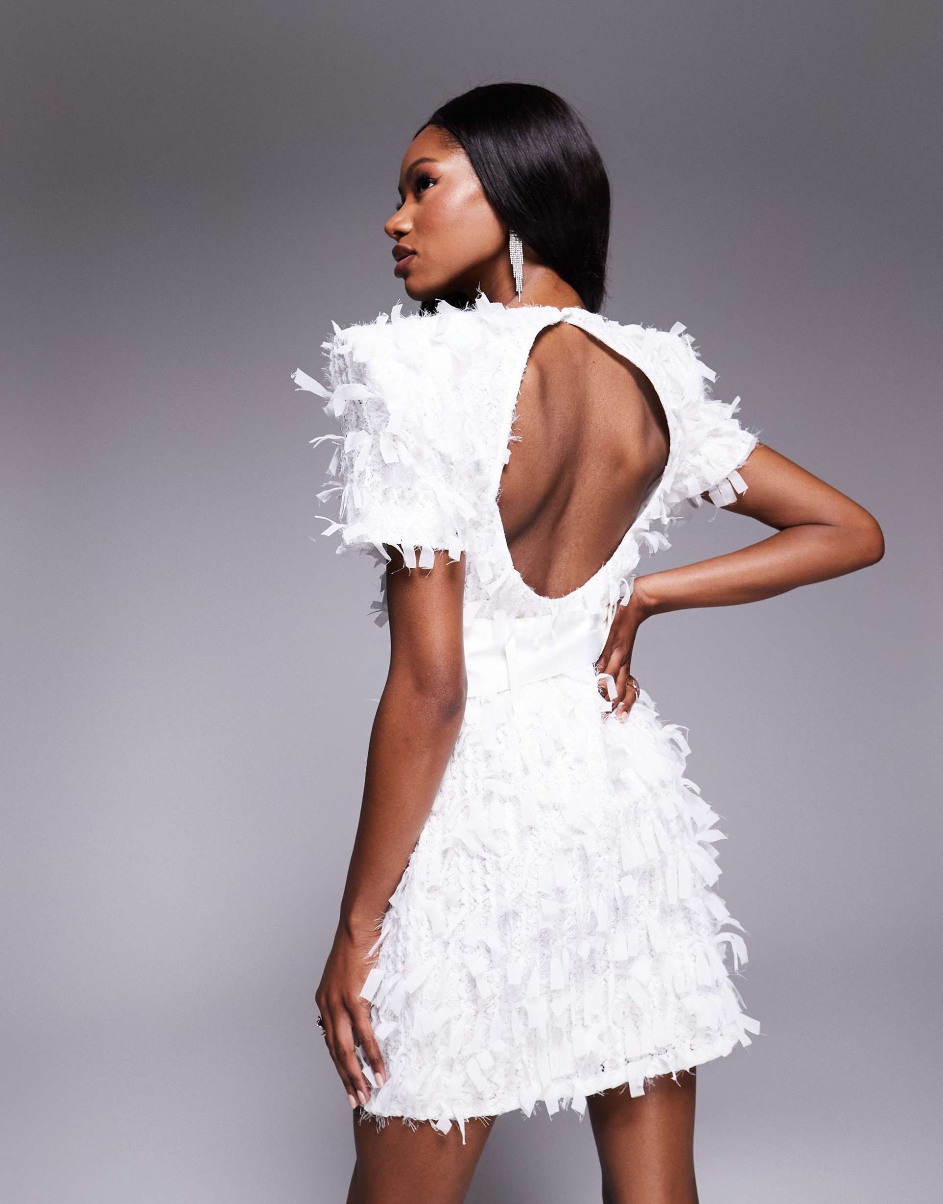 asos luxe textured structured mini dress with belt in white