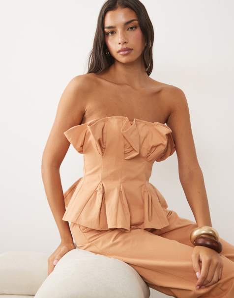 ASOS LUXE - Top a corsetto a pieghe color ruggine in coordinato - view 1