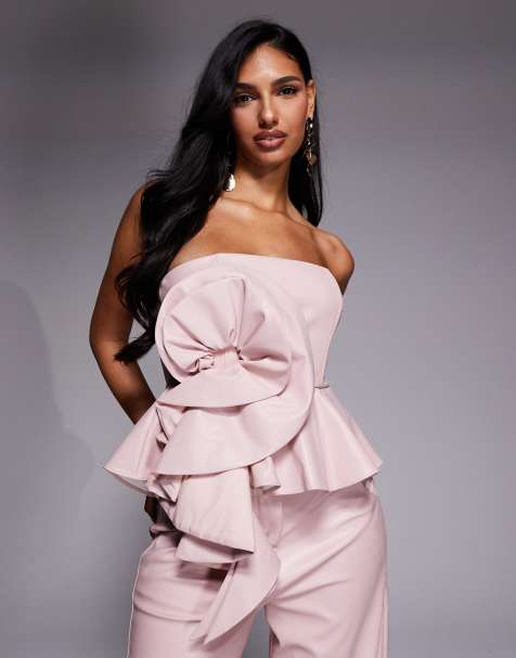 ASOS LUXE - Top a fascia con decorazione floreale rosa in similpelle PU in coordinato - view 1