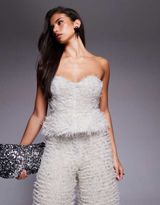 ASOS LUXE - Top a fascia in maglia grigio a peplo in coordinato