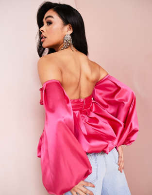 Top a palloncino in raso rosa stile babydoll - ASOS DESIGN Luxe Camicia donna  - immagine3