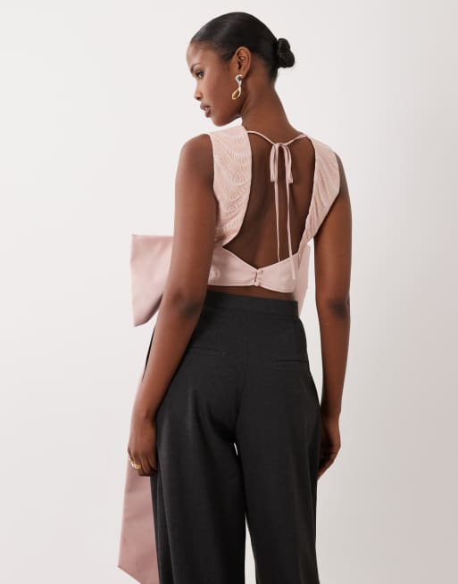 ASOS LUXE - Top corto rosa claro escotado con lazo de satén, 4 de 4