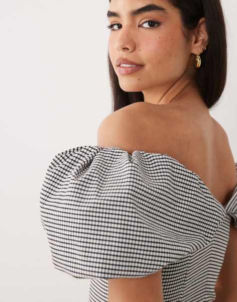 ASOS LUXE - Top d'ensemble à carreaux vichy avec ourlet à basque et épaules dénudées - view 1