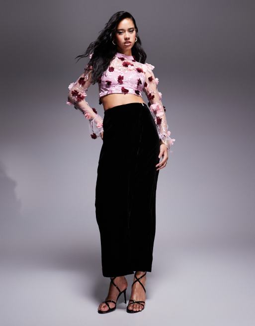 ASOS LUXE Top in organza a fiori 3D color rosa e rosso ASOS