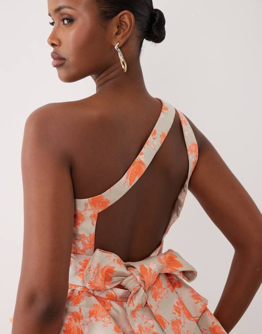 ASOS LUXE - Top monospalla in jacquard arancione in coordinato, 3 di 4