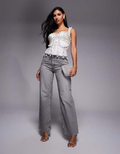 ASOS LUXE - Top orné de perles - Blanc, 2 de 4