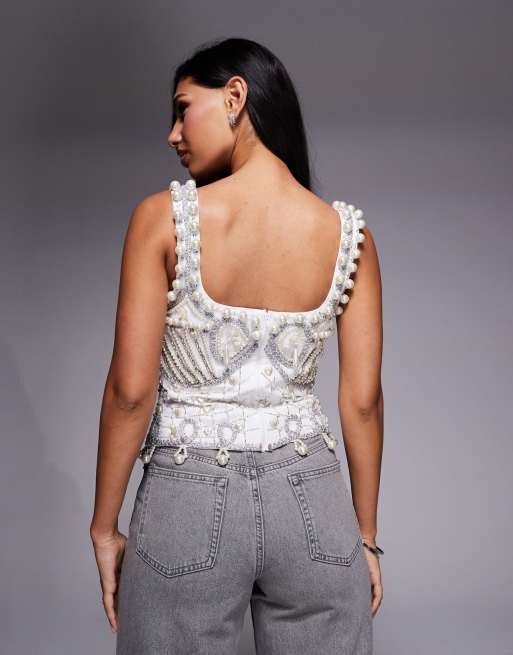 ASOS LUXE - Top orné de perles - Blanc, 4 de 4