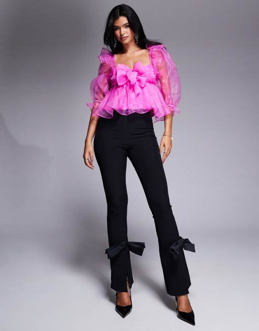 ASOS LUXE - Top smocké en organza avec détails noués - Rose vif, 2 de 4