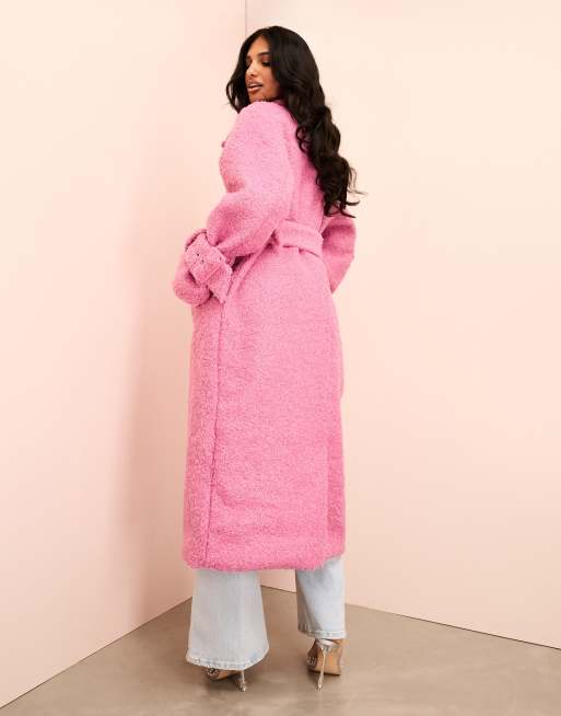 ASOS LUXE - Trench-coat long imitation peau de mouton avec ceinture à la taille - Rose, 4 de 4