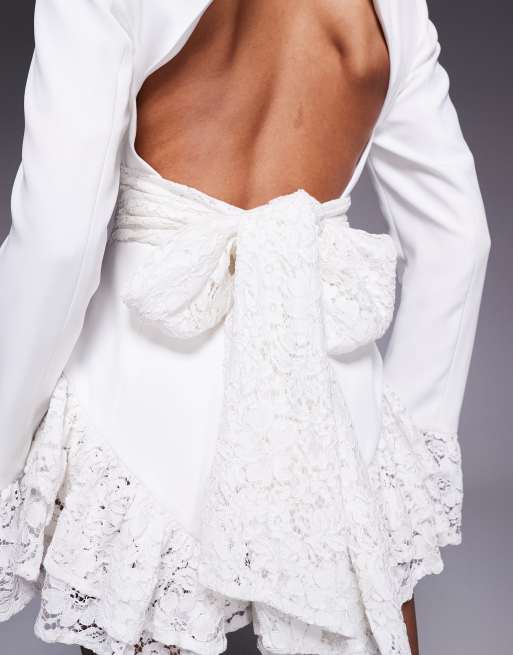 ASOS LUXE - Tuta corta sartoriale con finiture in pizzo bianca, 4 di 4