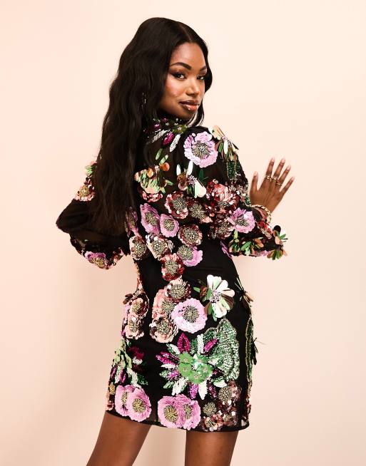 Black dress with sales flowers on it