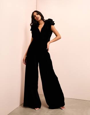 ASOS Luxe velvet corsage cowl neck wide leg jumpsuit