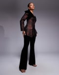 [ASOS LUXE] ASOS LUXE velvet flare pants in black (part of a set)-Brown 16 Chocolate