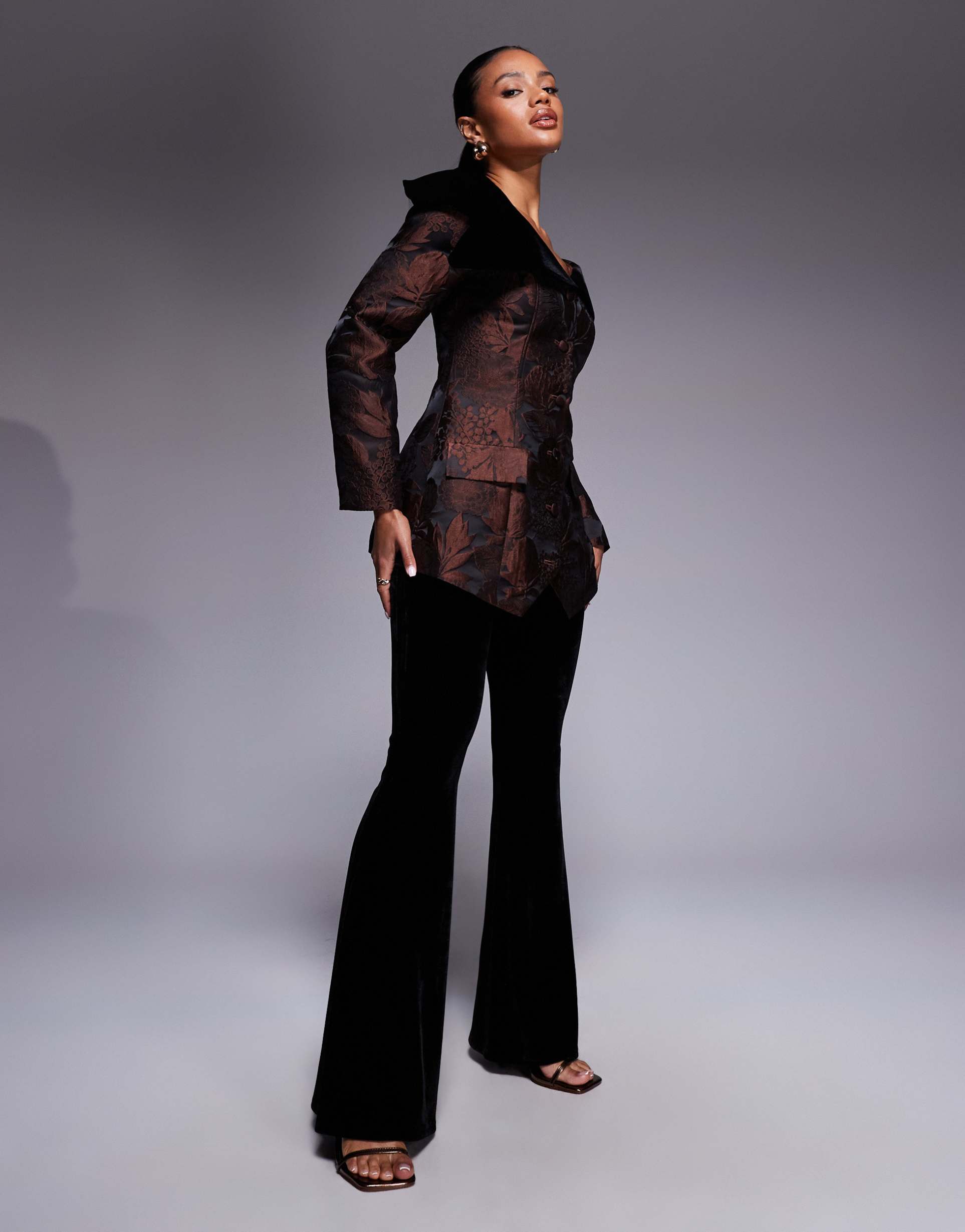 asos luxe velvet flare pants in black - part of a set