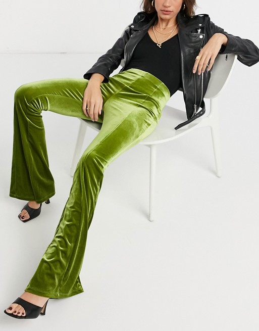 ASOS Luxe velvet flare pants in green | ASOS