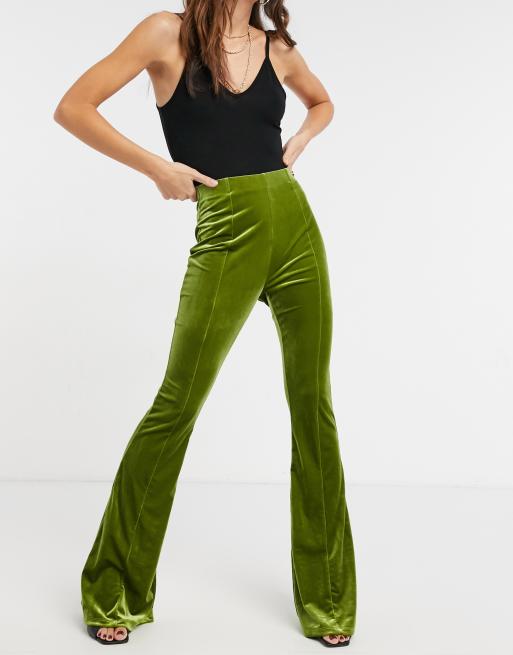 ASOS DESIGN wide pants in crushed velvet in deep green