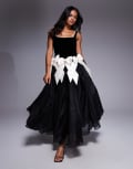 [ASOS LUXE] ASOS LUXE velvet maxi dress with pearl embellished neckline in black 14 BLACK