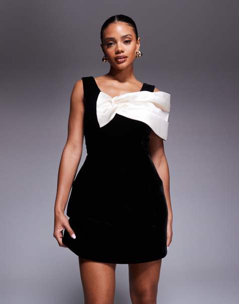 ASOS LUXE velvet mini dress with structured satin drape in black - view 1