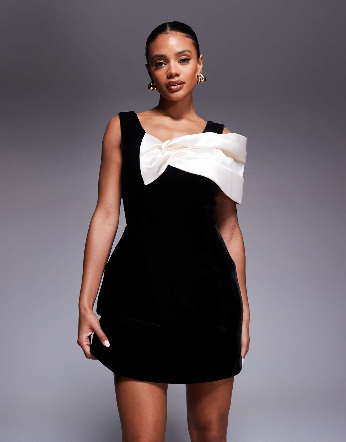 ASOS LUXE velvet mini dress with structured satin drape in black
