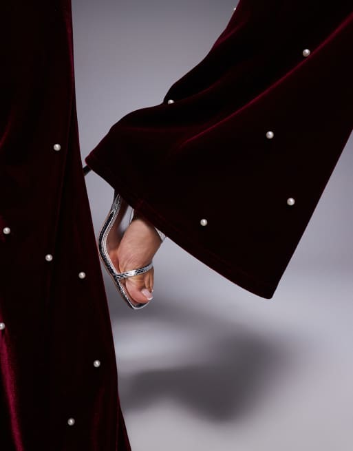 ASOS LUXE velvet pants with pearl embellishment in berry - part of a set