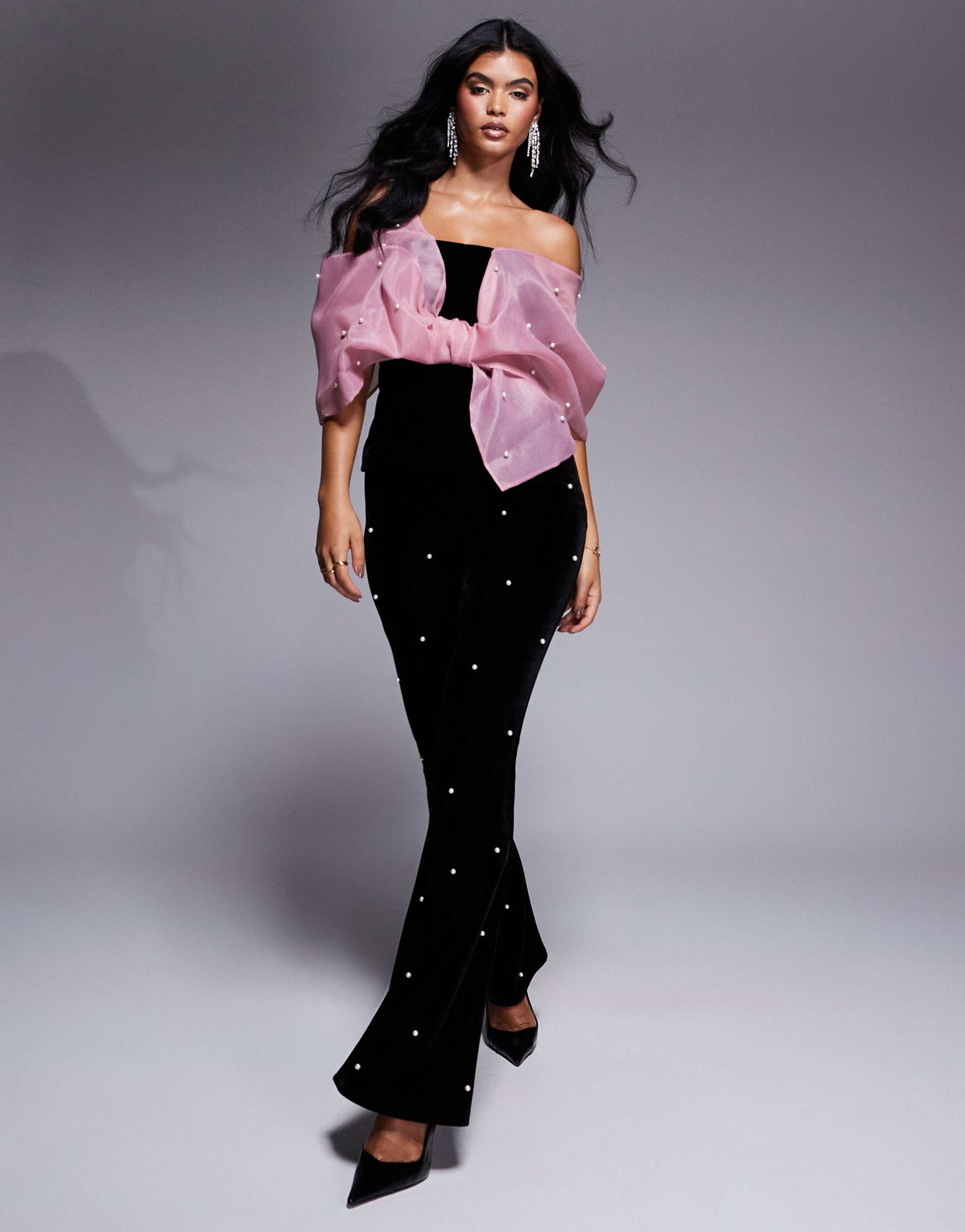 asos luxe velvet pants with pearl embellishment in black - part of a set