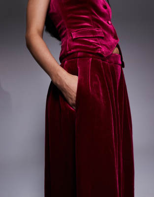 Asos Luxe Velvet Pleated Pants In Burgundy