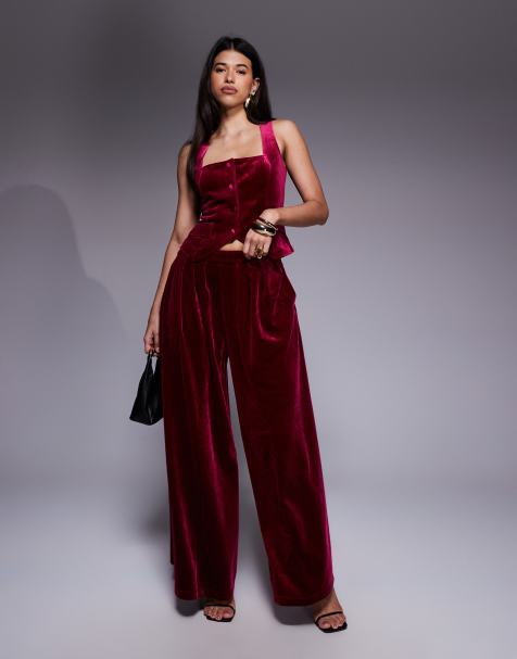 ASOS LUXE velvet pleated trouser co-ord in pink - view 1