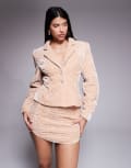 [ASOS LUXE] ASOS LUXE velvet quilted jacket in light pink (Part of a set) 14 PINK