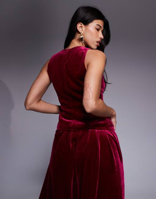 ASOS LUXE velvet vest in pink - part of a set, 3 of 4