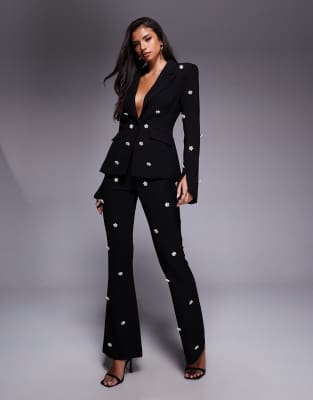 ASOS LUXE - Verzierte Schlaghose in Schwarz, Kombiteil