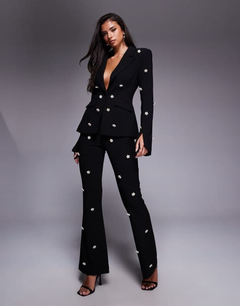 ASOS LUXE – Verzierte Schlaghose in Schwarz, Kombiteil - view 1