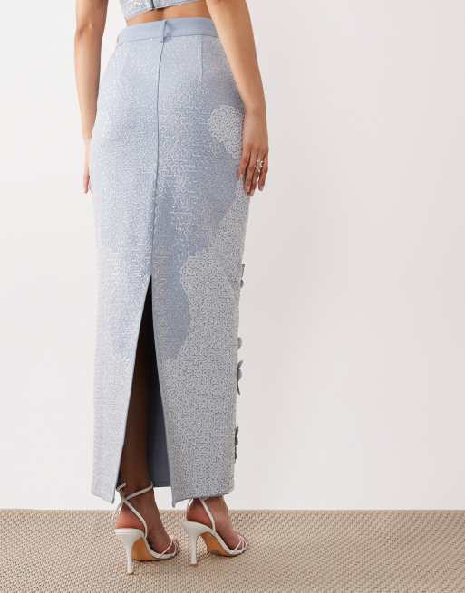 ASOS LUXE – Verzierter Maxi-Jeansrock in Hellblau, Kombiteil, 4 von 5