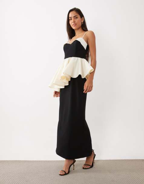 ASOS LUXE - vestido maxi estructurado en contraste con detalle peplum en monocromo - view 1