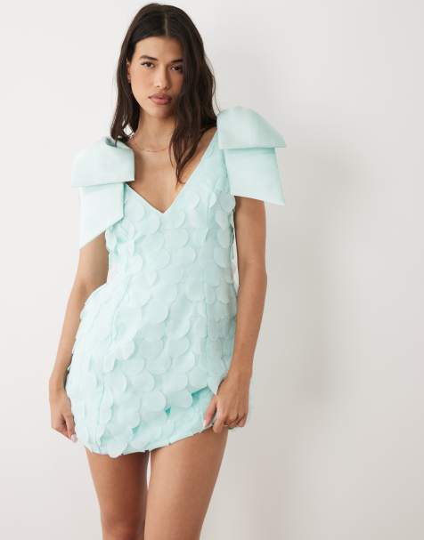 ASOS LUXE - vestido mini turquesa con lazo en el hombro y discos - view 1