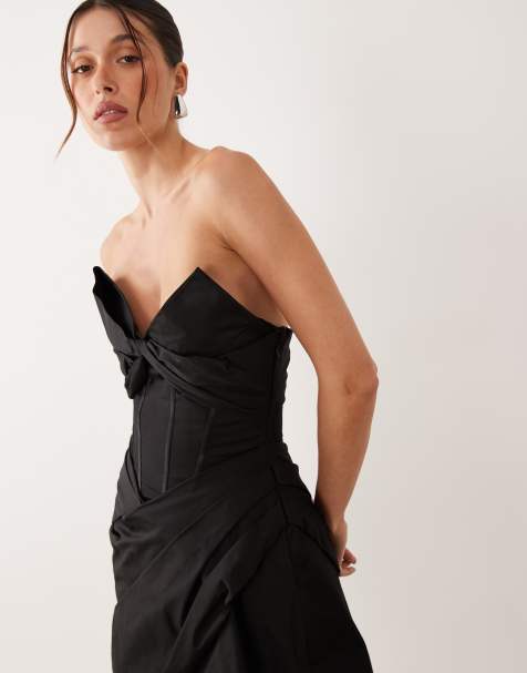 ASOS LUXE - Vestito corto a fascia nero strutturato a corsetto con fiocco - view 1