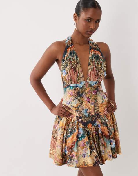 ASOS LUXE - Vestito corto allacciato al collo decorato con stampa di paesaggio - view 1