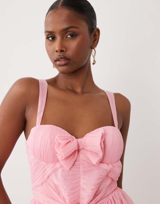 ASOS LUXE - Vestito corto in chiffon rosa bubblegum con fiocco, 3 di 4