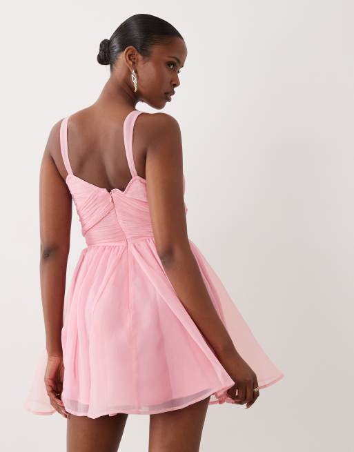 ASOS LUXE - Vestito corto in chiffon rosa bubblegum con fiocco, 4 di 4